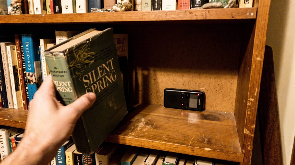 Audio Recording Device on a Book Shelf