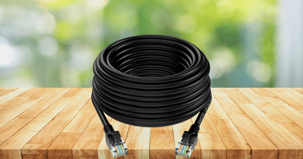 PoE Cable on Wooden Table