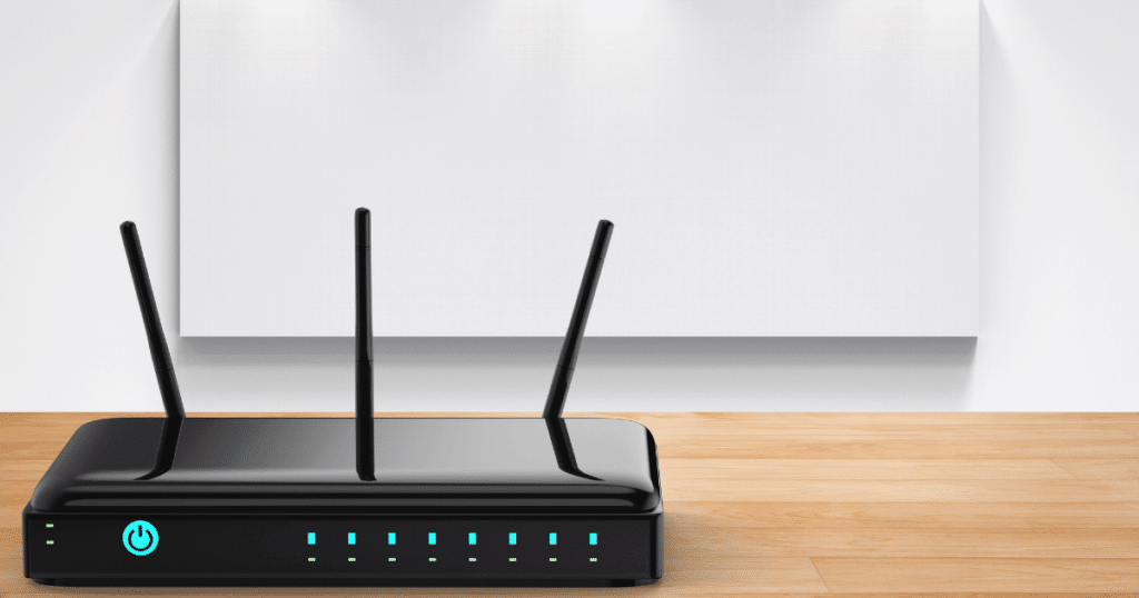 network router on wooden table