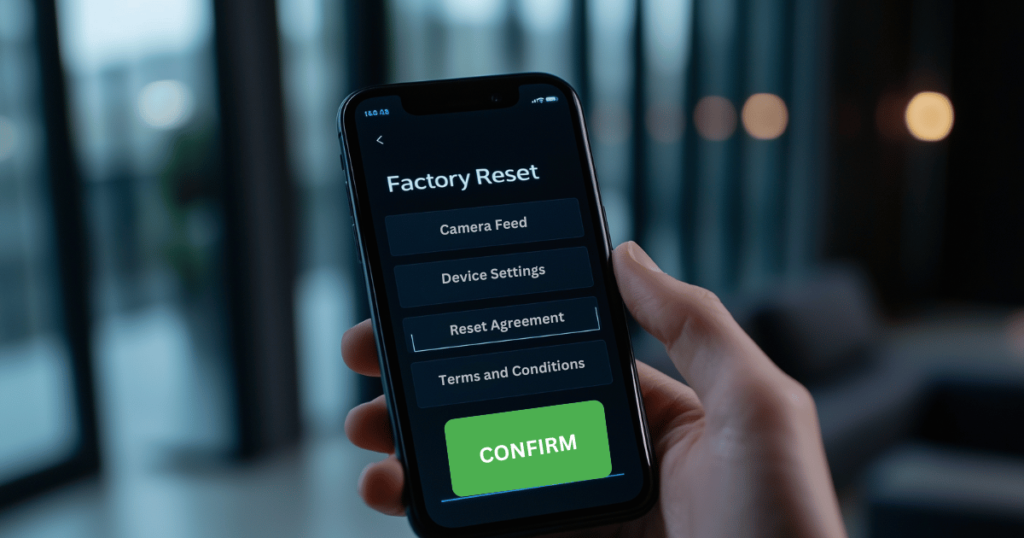 Lorex Camera Factory Reset Menu on Mobile Device